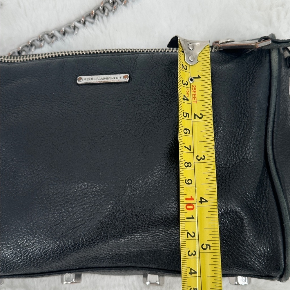 Rebecca Minkoff Black Leather Fringe Crossbody Bag With Silver Chain Strap - Picture 10 of 11